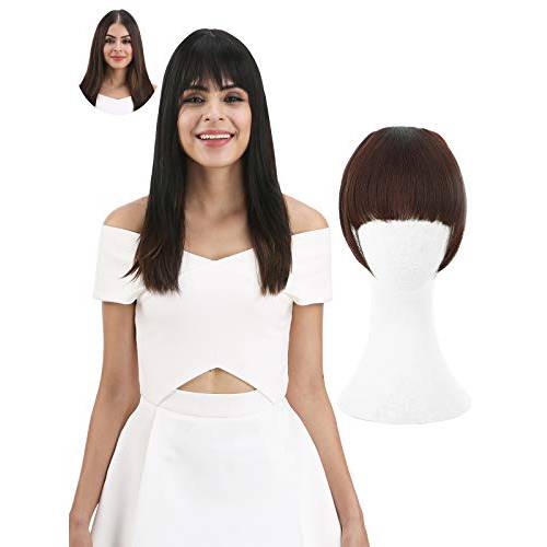 REECHO Fashion Full Length Synthetic 1 Piece Clip in Hair Bangs Hairpieces Fringe Hair Extensions Color - Chocolate Brown