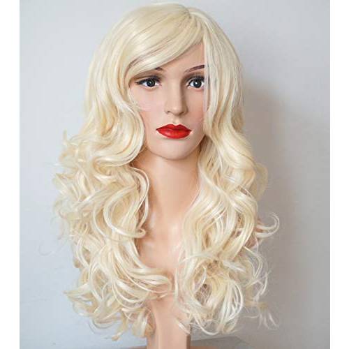 Costume Wig Blonde, Blonde Hair Wigs Wavy Curly 24inches Synthetic Heat resistant Costume party wigs for Women (613)