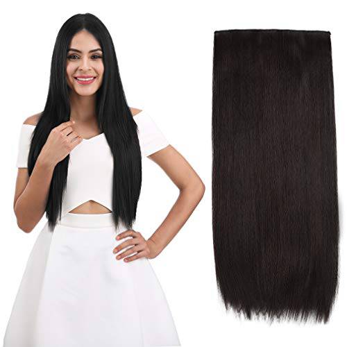 REECHO 24 Straight Clips in hair extensions Clips on Hairpieces Synthetic Hair Extensions for Women 5 Clips per Piece - Black Brown