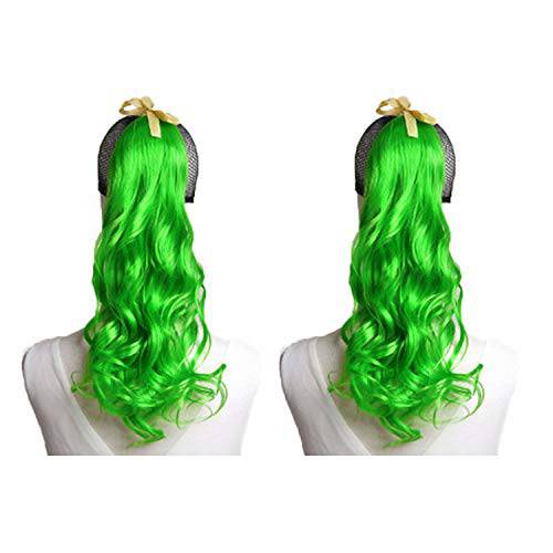 MapofBeauty 20/50cm 2 Pack Curly Ponytail Long Wavy Hair Fashion Hair Accessories (Fluorescent Green)
