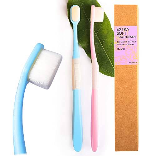 ACASSA, Micro Nano Toothbrush 20000, Gum Toothbrush Ultra Soft, Toothbrush Supersoft, Nano Toothbrush, Eco Friendly Toothbrush, Sensitive Toothbrushes, Super Soft Toothbrushes for Adults, Blue, Pink