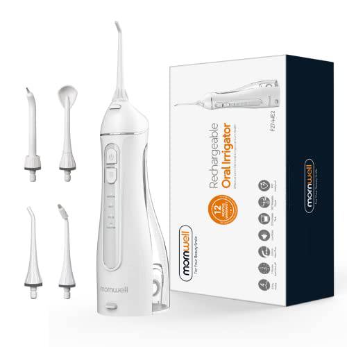 Mornwell Water Flosser Cordless Oral Irrigator for Teeth 3 Modes 4 Tips Floss for Home&Travel, Braces and Bridges Care IPX7 Waterproof and USB Rechargeable Dental Flosser. White
