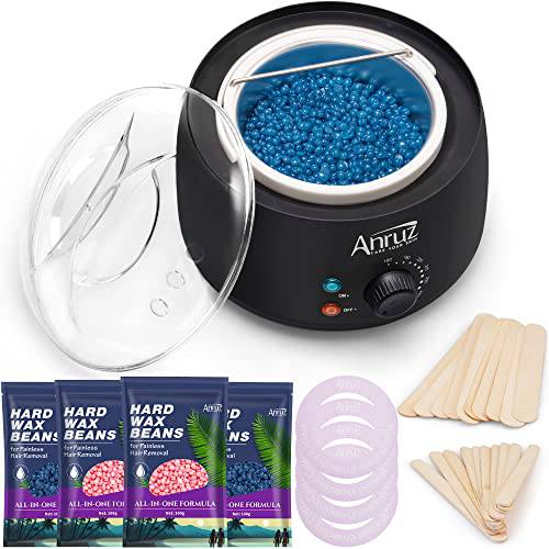 Anruz Waxing Kit, Wax Warmer Hair Removal for Women Men Sensitive Skin, At Home Wax Kit with Wax Beads(14.1 oz total) for Coarse & Fine Hair, Eyebrow, Facial, Armpit, Bikini, Leg, Brazilian