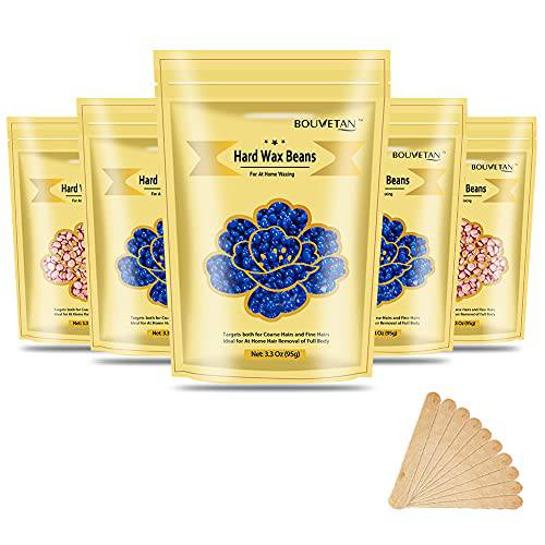 Wax Beads for Hair Removal, 16.5oz Wax Beads for Sensitive Skin, Hard Wax Beads for Bikini, Brazilian Face, Eyebrow, Armpit, Legs and Chest, Hard Wax Beans for Painless Hair Removal (3Blue, 2Pink)