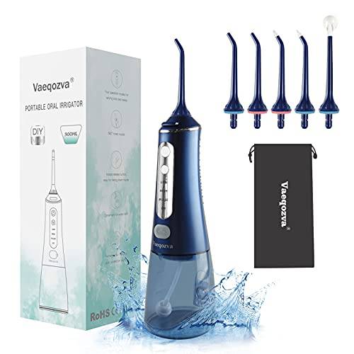 Cordless Water Flosser, Vaeqozva Portable Oral Irrigator for Teeth, Rechargeable Teeth Cleaner with 5 Jet Tips DIY Mode Waterproof 300ML Water Tank Dental Floss for Home and Travel