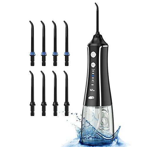 Cordless Water Flosser for Teeth, YaFex 320ML Portable Water Tooth Cleaning Pick Dental Oral Irrigator with 8 Tips, 5 Modes, Rechargeable, IPX7 Waterproof for Home