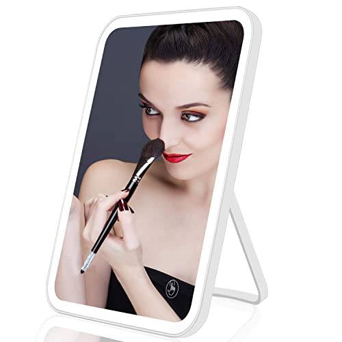 Colist Makeup Mirror LED Touch Screen Vanity Mirror Brightness Adjustable USB Rechargeable Desktop/Wall use (Back with 5X Magnifying Mirror) (Tricolor LED)