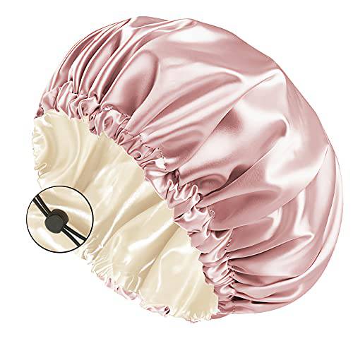 Auban Large Bonnet Sleep Cap Hair Wrap for Curl, Double Layer Satin Lined Bonnet for Sleeping Bag Adjustable Elastic Lace Band Hair Silk Wrap for Women Hair Oil Care after Use Hot Comb or Hair Brush