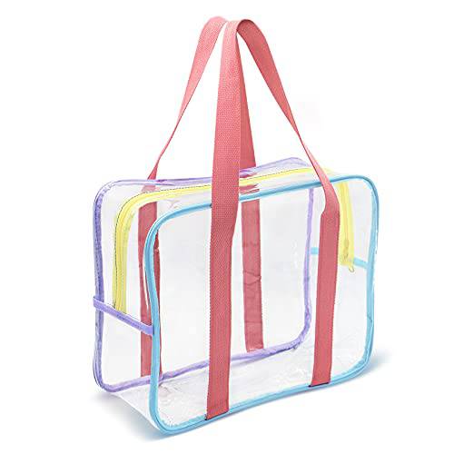 ZXZMZT Tote Bag Makeup Clear Toiletry Bag Handle Travel Packing Organizers Bag, Thick PVC Zippered Carry Pouch Waterproof Wash Bag Wallet Women Beach Bag