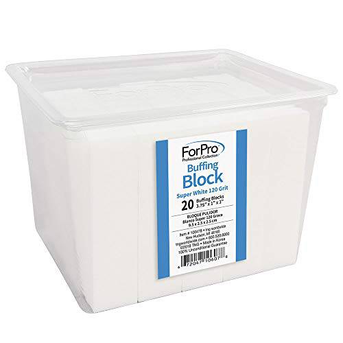 ForPro Professional Collection Super White Buffing Block, 120 Grit, Four-Sided Manicure and Pedicure Nail Buffer, 3.75” L x 1” W x 1” H, 20-Count 100478