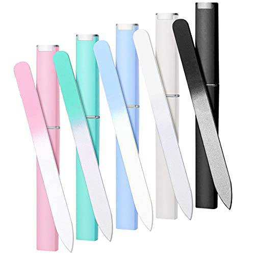 5 Pack Glass Nail Files with Case Crystal Glass Fingernail Files Double Sided Glass Nail File Mixed Color Manicure Set for Gentle Nail Care for Women Girls Christmas