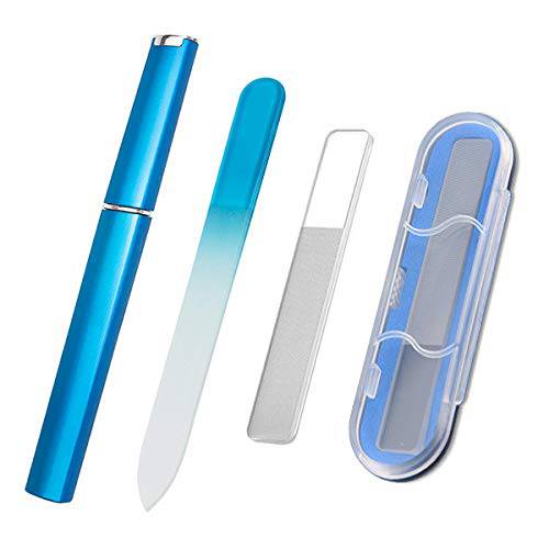 Crystal Glass Nail File with Case, 3 Pack Glass Fingernail File for Natural Nail Professional Manicure Tool Czech Glass File Double-Sided Etched Travel Nail File Stocking Stuffers Christmas Gifts
