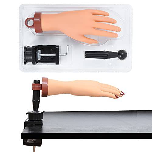 FUSHEN Nail Practice Hands with Holder, Acrylic Fake Nail Hand Practice Mannequin Hand Nails Practice Nail Training Hand for Acrylic Nails Manicure Hand Practice with Clamp(Nude)