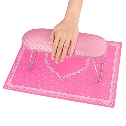 AORAEM Nail Arm Rest Cushion Set,Pu Leather Soft Nail Hand Rest Foldable Nail Pillow Microfiber Leather Manicure Hand Pillow and Mat for Acrylic Nail(pink)