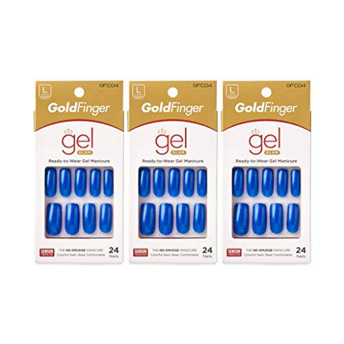 Gold Finger Full Cover Nails Gel Glam Ready to Wear Gel Manicure Long Nails (3 PACK)