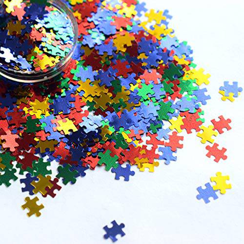 50g Laser Puzzle Pieces Nail Glitter Mix Colors 3D Holographic Nail Sequins Ultrathin Paillettes for Nail Art Decoration, Face, Body, Nail Decals, and DIY Crafting