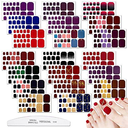 JERCLITY 20 Sheets Toe Nail Polish Strips Nail Art Stickers Decals for Girls Women with 1 Pc Nail File Nail Polish Stickers Full Wraps Set