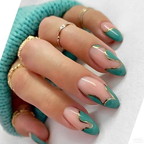 Kamize Medium Press on Nails Lenght French Fake Nails Almond Acrylic Full Cover False Nails for Women and Girls24PCS (Almond1)