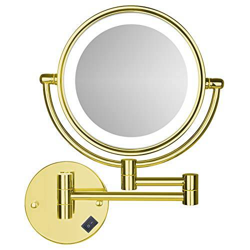 SanaWell 8 Inch LED Wall Mounted Makeup Mirror Double Sided with 1X/10X Magnification Extendable Lighted Magnifying Vanity Mirror with Light 360° Swivel Mirror Powered by Plug in (Matte Black)
