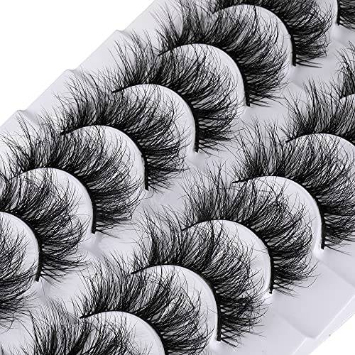 Lanflower False Lashes Natural Look Russian Strip Lashes DD Curl Cat Eye Wispy Fluffy 10 Pairs 5 Styles Faux Mink Lashes Pack