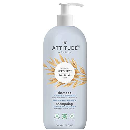 ATTITUDE Hair Shampoo for Sensitive Skin, Extra Gentle and Volumizing, Plant- and Mineral Ingredients Enriched with Oatmeal, EWG Verified, Vegan and Cruelty-free, Unscented, 32 Fl Oz, 60501
