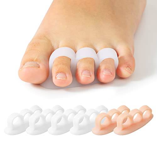 Pinky Toe Separators for Overlapping Toes, 10Pieces Silicone BCorrector for Women, Men, Gel Toe Spacer for Toe Alignment Spreader, Reusable Small Toe Dividers, White