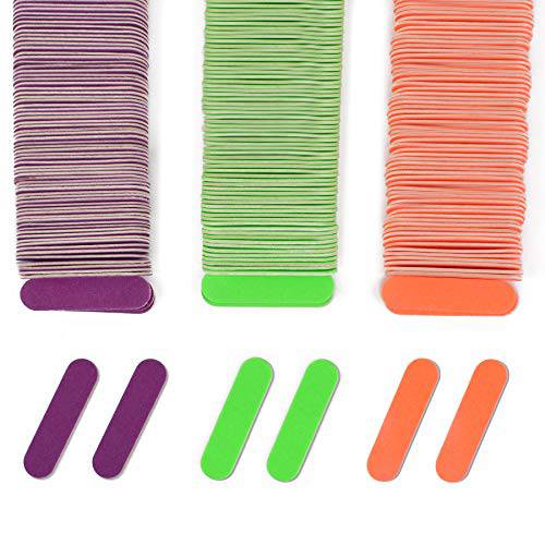 VIOCIWUO Mini Nail File Bulk 300 Pcs(180 Grit), Disposable Colorful Nail Files Emery Boards Home or Professional Manicure Tools(Purple, Green, Orange)