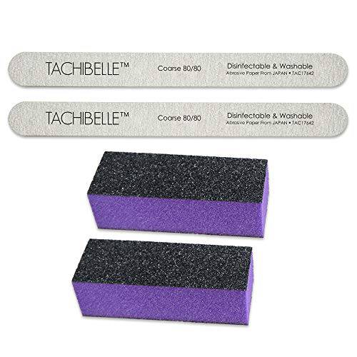 Tachibelle Manicure Set: 2 pcs Acrylic Nail Files 80 Grit + 2 pcs Buffer Purple/Black 60 grit