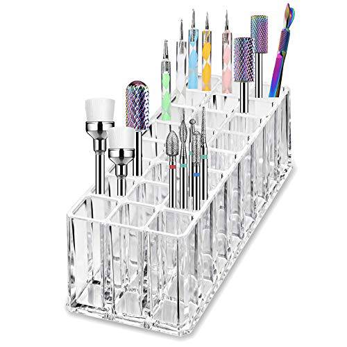 byAlegory Acrylic Nail Art Tool Organizer 24 Space High Wall Storage Vanity Container For All Nail Tools - Clear