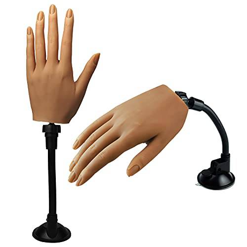 Silicone Practice Hand for Acrylic Nails, Flexible Female Mannequin Life Size Practice Hand with Stand for Nail Practice Nail Art Tool (3-Left hand)
