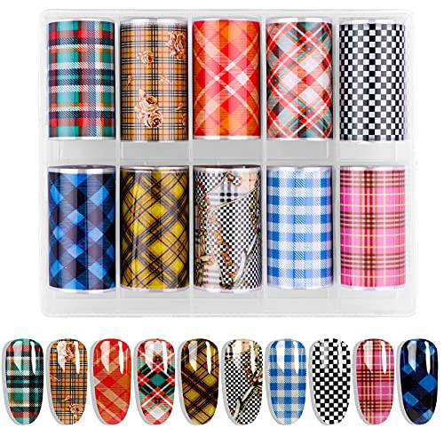 Plaid Nail Art Foil Transfer Sticker, Kalolary Buffalo Plaid Design Decals Holographic Lines Lattice Full Nail Wraps Sticker for Women and Girls Nail Art Decorations Supplies