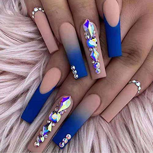 Kamize Long French Press on Nails Coffin Luxury Fake Nails Acrylic Ballerina Full Cover False Nails for Women and Girls24PCS