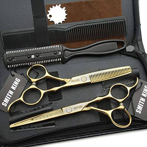 6.0 Inches Hair Cutting Scissors Set with Combs Lether Scissors Case,Hair cutting shears Hair Thinning shears For Personal and Professional (Gold)