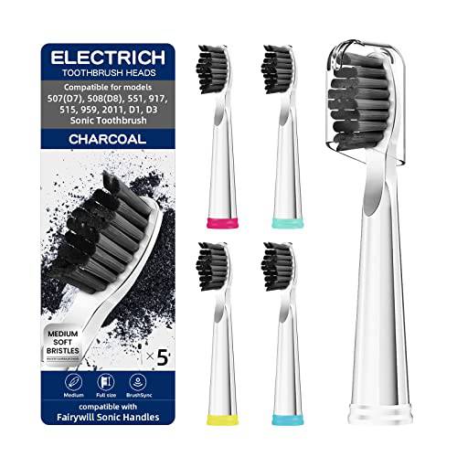 Charcoal Toothbrush Heads, Electric Toothbrush Replacement Heads Compatible with Fairywill Electric Toothbrush FW-507/508/515/551/917/959/2011/D1/D3/D7/D8 White 5 Pack