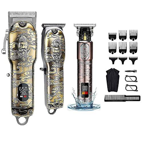 Professional Hair Clippers and Trimmers Set of 3, Suttik Cordless Ornate Hair Clippers for Men, Barber Clippers for Hair Cutting Kit with T-Blade Beard Trimmer Set, Knight, LED Display