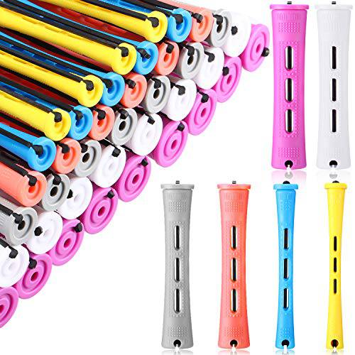 60 Pcs Hair Perm Rods for Natural Hair, Cold Wave Rod Hair Perm Rods for Women Plastic Perming Rods Short Curlers Rollers with Elastic Rubber Band Hairdressing Styling Tool (6 Colors, 6 Sizes)