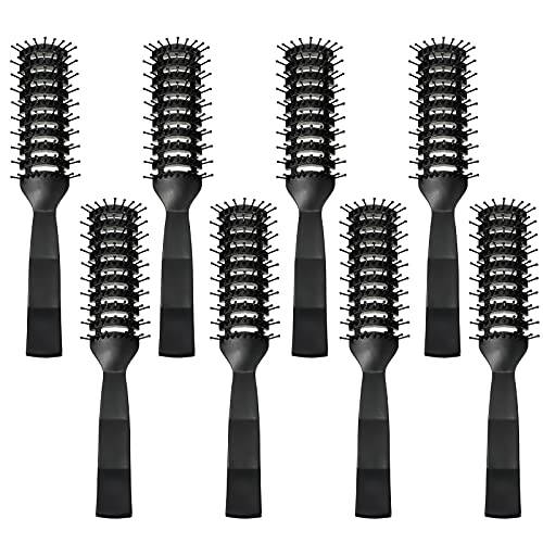 8 Pieces Curved Vented Hair Brush Vent Brushes Anti Static Detangling Brush with Ball Tipped Bristles and Lightweight Grip Control for Wet Short Curly Straight Hair Blow Drying Quickly, Black