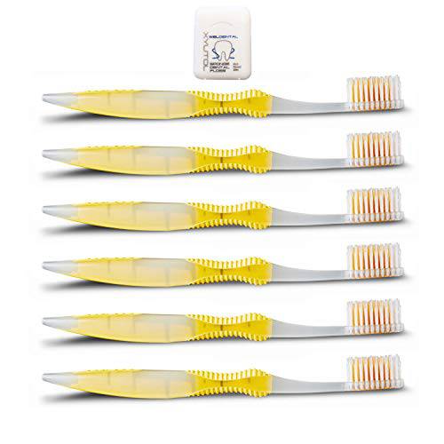 Sofresh Flossing Toothbrush Adult Soft Yellow, Choose Quantity & Color, Bundle with Xylitol Dental Floss
