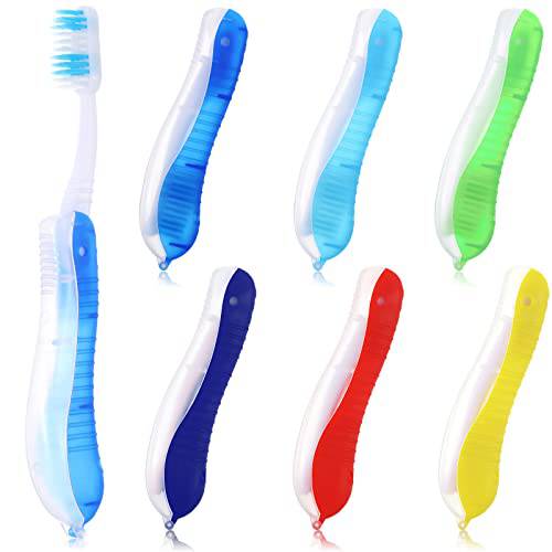 6 Pieces Travel Toothbrushes Folding Portable Toothbrush Foldable Toothbrush Collapsable Backpacking Toothbrush Fold up Toothbrush with Built in Cover for Women Men Kid Camping Hiking Travel, 6 Colors