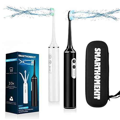 Water Dental Flosser with The Toothbrush Combo,One Device Switch from Sonic Brushing to Water Flossing Ultrasonic Toothbrush 3in1 with Storage Bag for Home and Travel