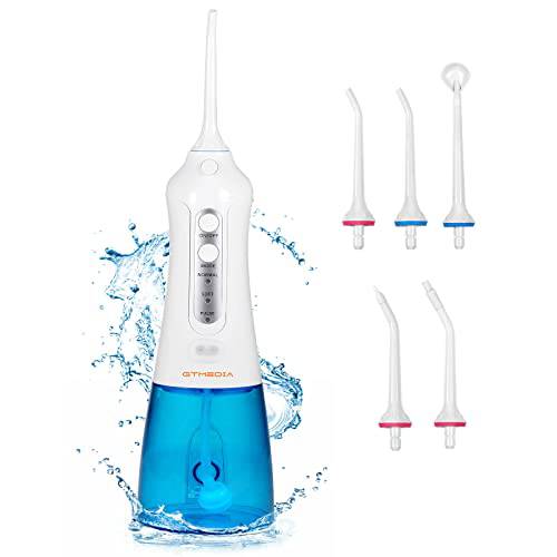 GT MEDIA Cordless Water Flosser Oral Irrigator: Dental Teeth Cleaning Water Pick IPX7 Waterproof 3 Modes with 5 Jet Tips Professional Portable Dental Flossers Deep Clean for Home &Travel