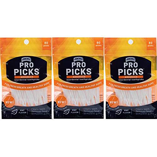 Armonds ProPicks Advanced Dental Picks for Teeth Cleaning - Disposable Plastic Toothpicks for Teeth & Gums - Clean & Reach Behind Teeth & Massages Gums - Fresh Mint Flavor - 3 Packages x 80 Toothpicks