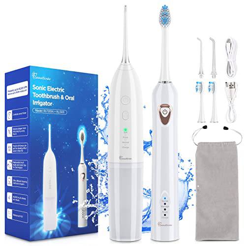 Beautlinks Water Flosser and Toothbrush Combo, Teeth Cleaner Set, Cordless Dental Flosser with 5 Modes, 4 Modes Toothbrush, 2 Brush Heads and 2 Water Jet Tips, DIY Modes - Portable Oral Care Set