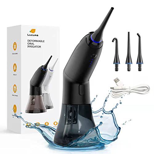 Lucuma Cordless Water Flosser,4 Modes Deformable Oral Irrigator,Portable &Battery Operated & IPX7 Waterproof Water Pick Flossers for Travel & Home (Black)