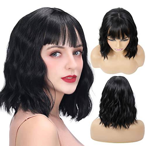 Wigs for Women - Blonde Wig with Bangs for Women, Short Wavy Bob Wig, Colorful Medium Length Wig, Pastel Colored Cosplay Wig Synthetic Costume Wigs, Halloween Wigs