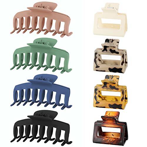 Large Hair Clips Claw Clips Hair Claw Clip for Thick Hair, Lolalet 4.3 Inch Big Nonslip Banana Jaw Clip with 4 Pack 2” Small Square Hair Clamp for Women Girls Thin Fine Long Curly Hair -Style A