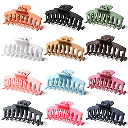 DREAM&GLAMOUR 12 Pack Hair Claw Clips,4.33 Inches Nonslip Large Matte Hair Clamps for Long Hair，Hair Accessories for Women