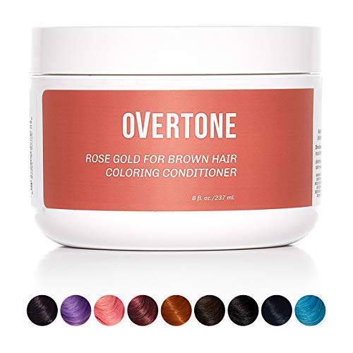 oVertone Haircare Semi-Permanent Color Depositing Conditioner with Shea Butter & Coconut Oil, Rose Gold for Brown, Cruelty-Free, 8 oz