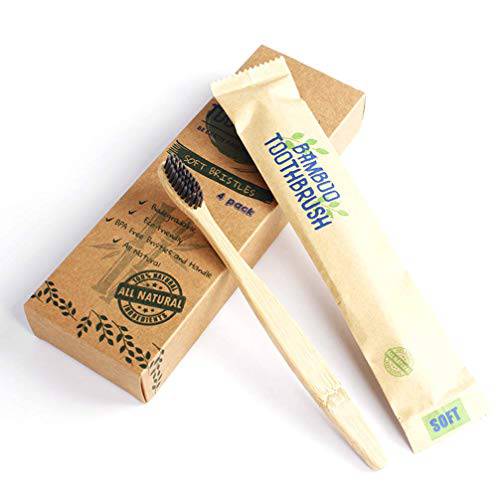 Luke’s Gift Natural Bamboo Charcoal Toothbrush with Soft Bristle, Naturally Biodegradable, Dentist Approved, (4 Counts)