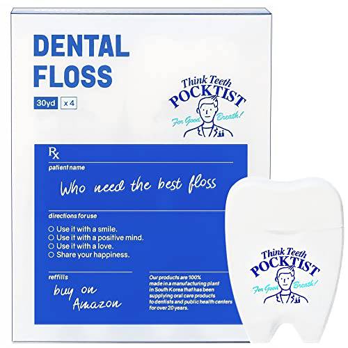 Pocktist Flat Dental Floss with Wide Surface, Shred-Resistant, Chemical-Free, 30 Yards (Pack of 4)